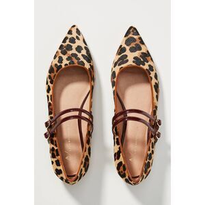 By Anthropologie Abbott Double Strap Leopard Flats Tan, Black Size 10